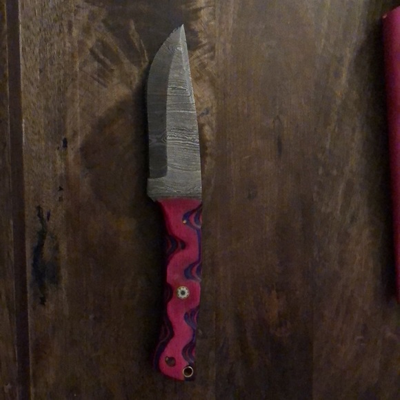 Damascus Hunting Knife Full Tang Wooden Handle Pink and Purple NWOT - Picture 3 of 8